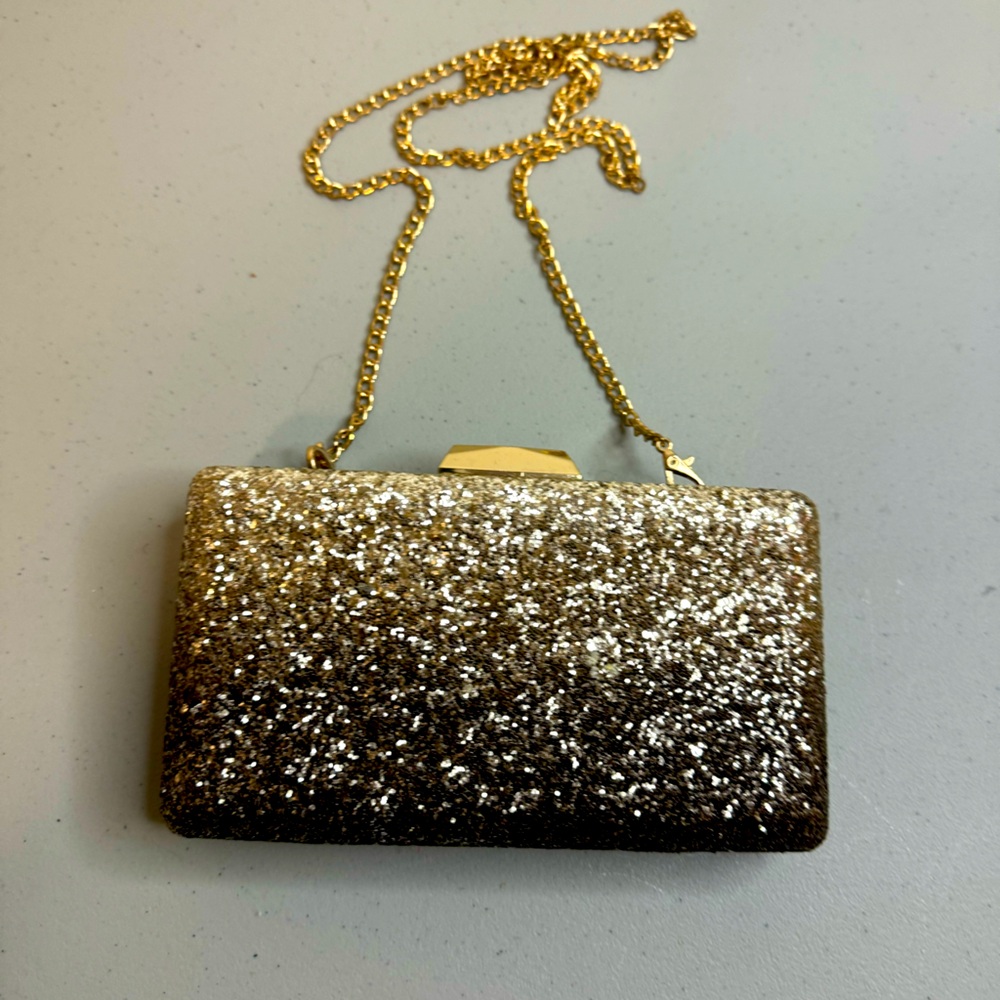 Clutch Purse With chain Glitter Bronze Brown Gold